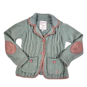 Mayoral Green Cable Knit Button-Down Cardigan with Brown Details
